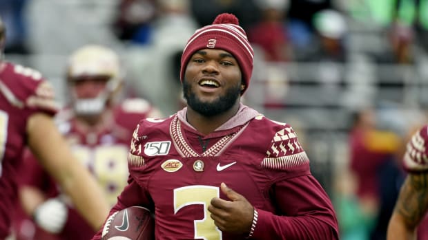 Nov 16, 2019; Tallahassee, FL, USA; Florida State Seminoles running back Cam Akers (3) during the game against the Alabama State Hornets at Doak Campbell Stadium.